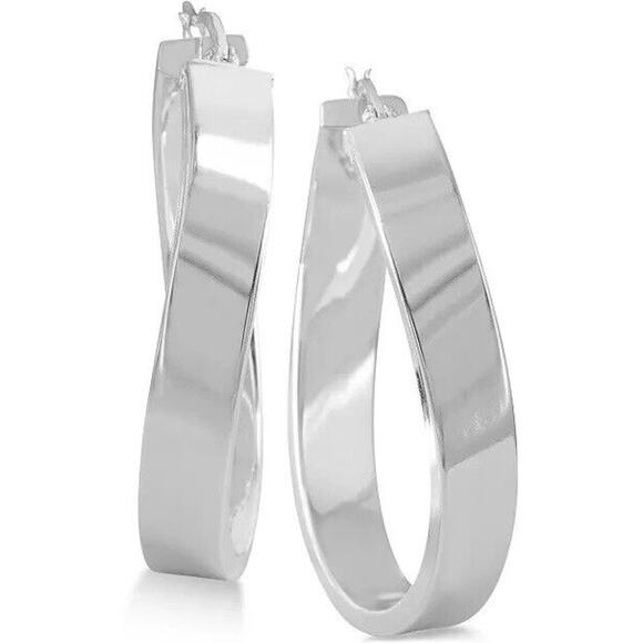 Twist Hoop Earrings Sterling Silver Stunning Chic Fashion Stylish Elegant NEW - Picture 1 of 5